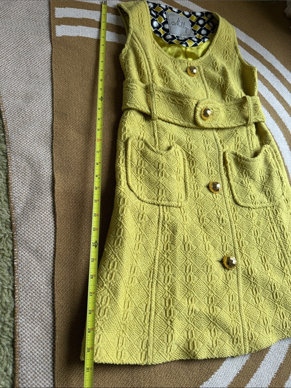 Milly Yellow Textured Sleeveless Dress with Belt - Picture 10 of 13